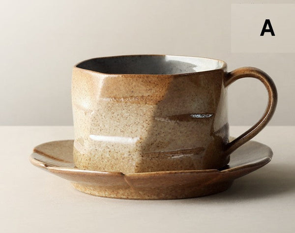 Modern Handmade Pottery Coffee Cup, Creative Ceramic Coffee Cup with Saucer, Unique Tea Cup and Saucer, Tea Cup Set for Afternoon Tea-ArtWorkCrafts.com
