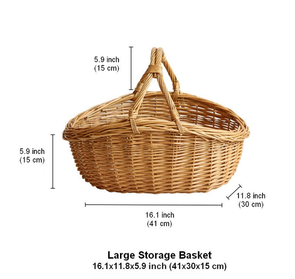 Large Kitchen Storage Baskets, Picnic Storage Basket with Handle, Hand-woven Wicker Storage Basket, Willow Weaving Baskets for Vegetable, Natural Fruit Basket-ArtWorkCrafts.com