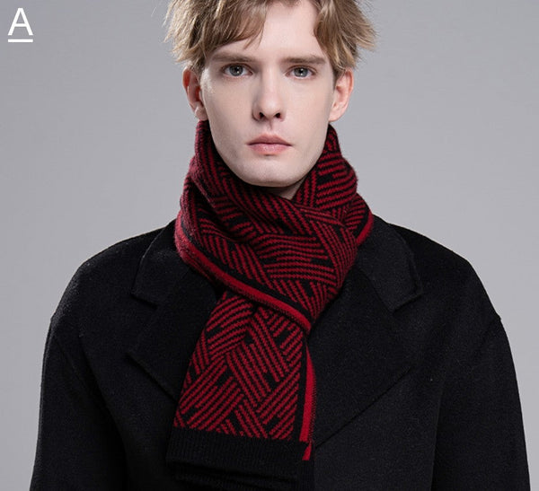 Gray Wool Scarf for Gentleman, Red Thick Wool Scarf, Business Formal Men Scarf Styles, Men's Winter Scarf, Casual Scarf Men, Men's Wool Scarf Winter, Fashion Scarf-ArtWorkCrafts.com