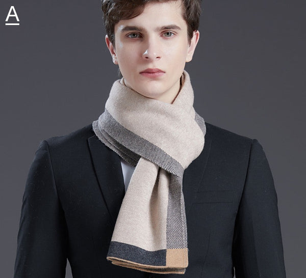 Beige Business Formal Men Scarf Styles, Gray Thick Wool Scarf, Wool Scarf for Gentleman, Men's Winter Scarf, Casual Scarf Men, Men's Wool Scarf Winter, Red Fashion Scarf-ArtWorkCrafts.com
