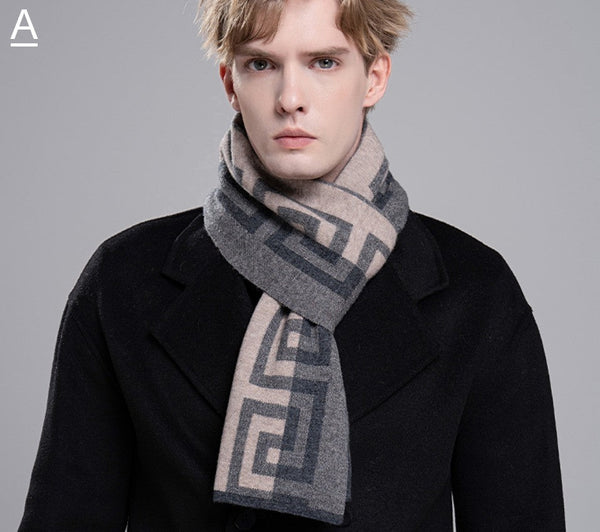 Gray Thick Wool Scarf, Black Business Formal Men Scarf Styles, Wool Scarf for Gentleman, Men's Winter Scarf, Casual Scarf Men, Men's Wool Scarf Winter, Red Fashion Scarf-ArtWorkCrafts.com