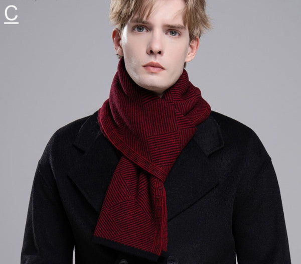Formal Men Scarf Styles, Black Gray Fashion Scarf, Thick Wool Scarf, Business Wool Scarf for Gentleman, Men's Winter Scarf, Red Casual Scarf Men, Men's Wool Scarf Winter-ArtWorkCrafts.com
