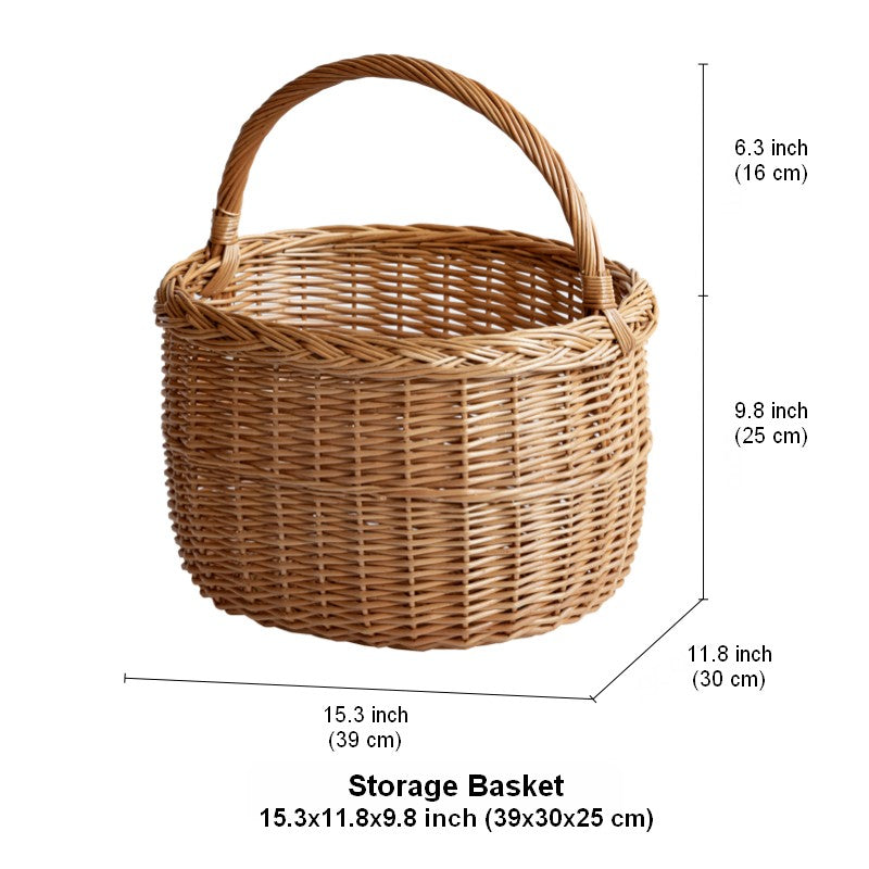 Hand-woven Wicker Storage Basket, Natural Fruit Basket, Storage Basket for Kitchen, Picnic Storage Basket with Handle, Willow Weaving Storage Basket for Shelves-ArtWorkCrafts.com