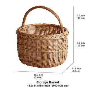 Hand-woven Wicker Storage Basket, Natural Fruit Basket, Storage Basket for Kitchen, Picnic Storage Basket with Handle, Willow Weaving Storage Basket for Shelves-ArtWorkCrafts.com