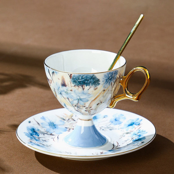 Porcelain Tea Cup Set and Saucer Set, British Tea Cup set, Ceramic Tea Cup and Saucer Set in Gift Box, Elegant Ceramic Coffee Cup with Saucer-ArtWorkCrafts.com