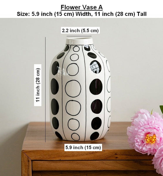 Small Flower Vases on Table, Ceramic Bud Vases, Black and White Polka Dot Flower Vase, Modern Porcelain Flower Vases, Handmade Water Holding Flower Vases-ArtWorkCrafts.com