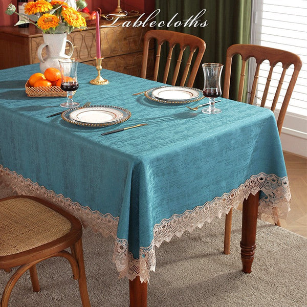 Table Cover for Dining Room Table, Green Lace Tablecloth for Home Decoration, Large Modern Rectangle Tablecloth, Square Tablecloth for Round Table-ArtWorkCrafts.com