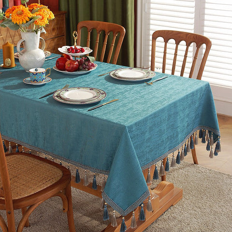 Green Fringes Tablecloth for Home Decoration, Square Tablecloth for Round Table, Modern Rectangle Tablecloth, Large Simple Table Cloth for Dining Room Table-ArtWorkCrafts.com