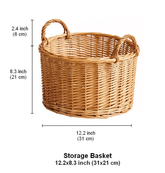 Small Picnic Fruit Basket with Handle, Kitchen Storage Baskets, Natural Hand-woven Wicker Round Storage Basket, Small Willow Weaving Baskets for Vegetable, Natural Fruit Storage Basket-ArtWorkCrafts.com
