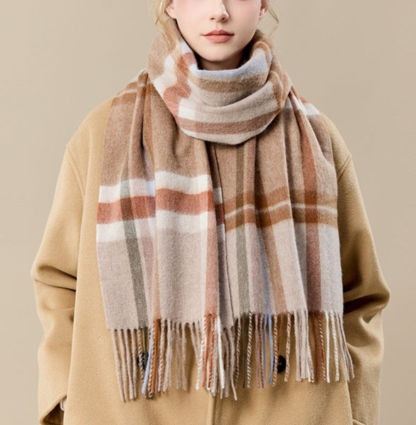 Checked Scarf Winter Wool Scarf, Soft Cashmere Scarf for Women, Elegant Wool Scarves, Warm Winter Scarf, Cold Weather Scarf, Holiday Scarf, Fashion Scarf, Christmas Gifts for Her-ArtWorkCrafts.com