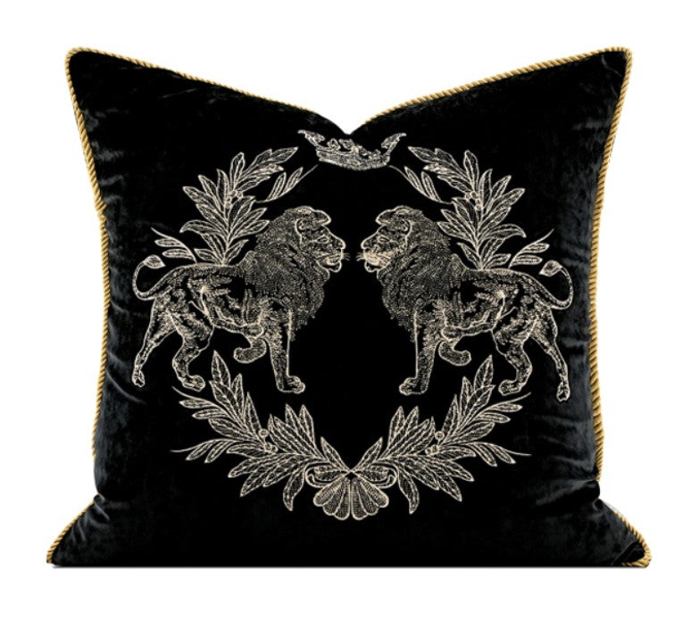 Modern Pillows for Couch, Embroidery Lion Decorative Pillow Covers, Decorative Throw Pillows for Living Room, Large Modern Sofa Pillows-ArtWorkCrafts.com