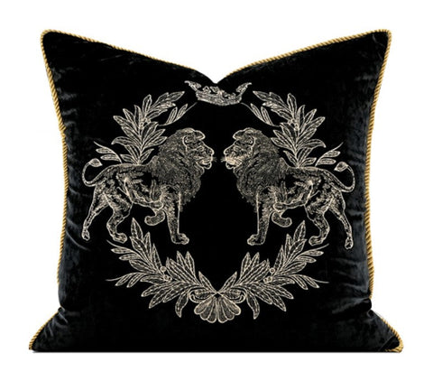 Modern Pillows for Couch, Embroidery Lion Decorative Pillow Covers, Decorative Throw Pillows for Living Room, Large Modern Sofa Pillows-ArtWorkCrafts.com
