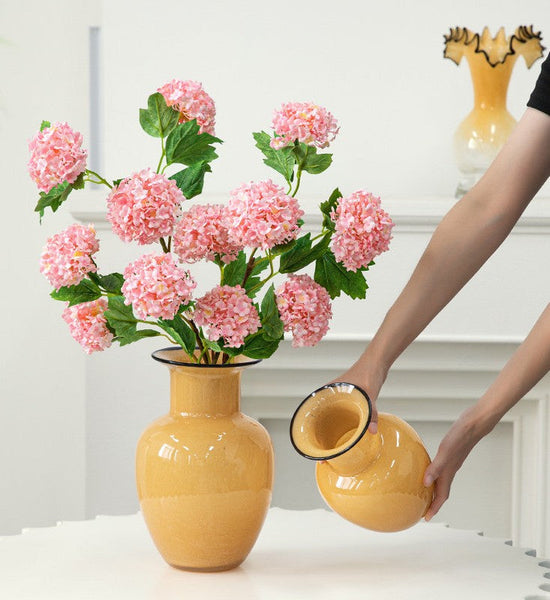 Contemporary Vases for Modern Home Decor, Handmade Liuli Vases, Color Glaze Vase, Yellow Glass Bud Vases, Centerpiece Vases on Table-ArtWorkCrafts.com