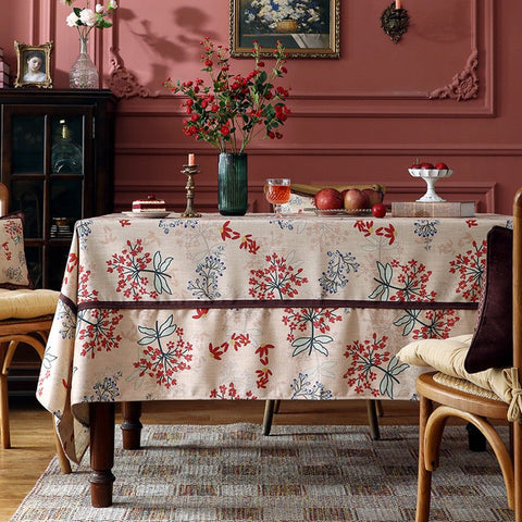Rustic Flower Pattern Linen Farmhouse Table Cloth, Large Modern Rectangle Tablecloth Ideas for Dining Table, Square Linen Tablecloth for Round Dining Room Table-ArtWorkCrafts.com