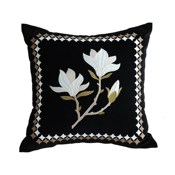 Magnolia Embroidered Cushion, Decorative Pillow Arrangement Ideas for Couch, Large Decorative Pillows for Couch, Modern Throw Pillows for Bedroom, Living Room Decorative Pillows-ArtWorkCrafts.com
