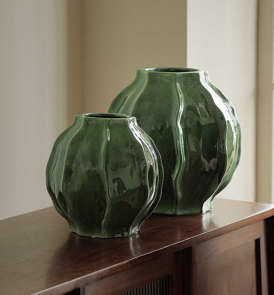 Large Contemporary Vases on Dining Table, Handmade Modern Flower Vase, Centerpiece Ceramic Bouquet Vases, Green Porcelain Vases for Modern Home Decor-ArtWorkCrafts.com