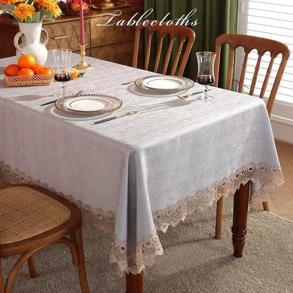 Large Modern Rectangle Tablecloth, Square Tablecloth for Round Table, Modern Table Cover for Dining Room Table, Gray Lace Tablecloth for Home Decoration-ArtWorkCrafts.com