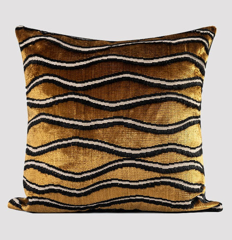 Golden Contemporary Pillows, Abstract Decorative Throw Pillows, Square Modern Throw Pillows for Couch, Large Simple Throw Pillow for Interior Design