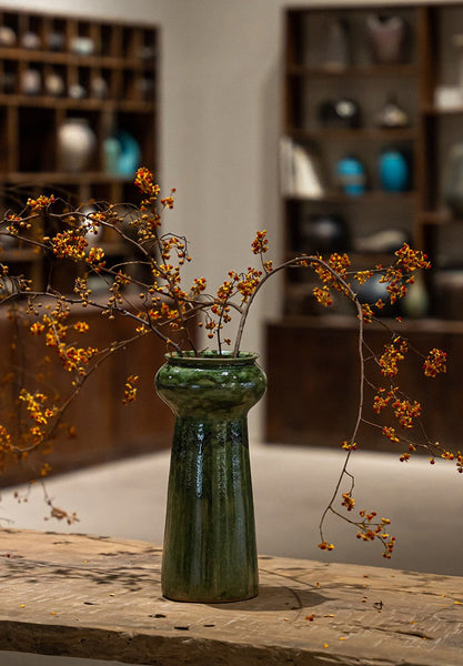 Porcelain Flower Vases, Ceramic Bouquet Vases, Green Flower Vases on Table, Dining Table Centerpiece, Handmade Water Holding Flower Vase-ArtWorkCrafts.com