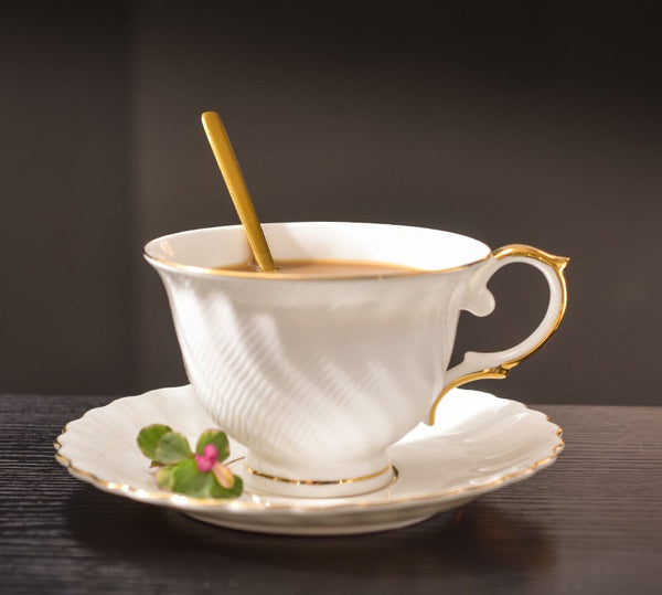 White Porcelain Tea Cup Saucer Set, 8 oz British Tea Cup and Saucer in Gift Box, Unique British Ceramic Coffee Cups for Traditional Afternoon Tea-ArtWorkCrafts.com
