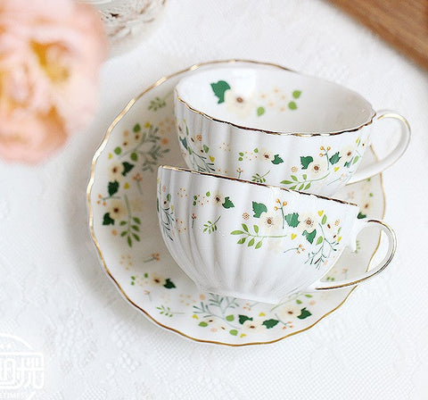 Unique Ceramic Coffee Cups, Creative Bone China Porcelain Tea Cup Set, Traditional English Tea Cups and Saucers, Afternoon British Tea Cups-ArtWorkCrafts.com