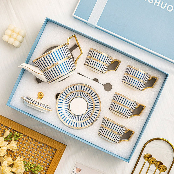 Elegant Ceramic Tea Cup and Saucer Set with Teapot, Modern Coffee Cup with Saucer, Creative Porcelain Tea Cup and Saucer Set, British Tea Cup Set-ArtWorkCrafts.com