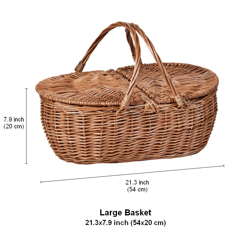Extra Large Picnic Food Basket with Handle, Kitchen Storage Baskets, Natural Hand-woven Wicker Storage Basket, Lovely Willow Weaving Baskets for Vegetable, Natural Fruit Basket-ArtWorkCrafts.com