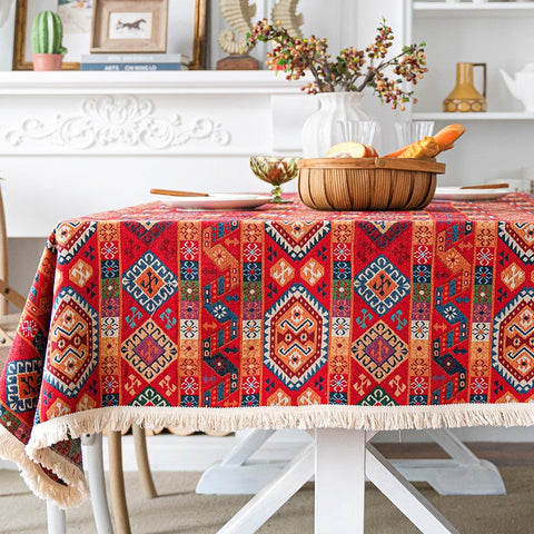 Bohemian Rectangular Tablecloth for Oval Table, Oriental Rectangular Table Covers for Coffee Table, Large Modern Linen Tablecloths-ArtWorkCrafts.com