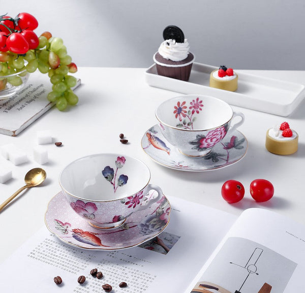 Elegant Ceramic Coffee Cups, Creative Porcelain Tea Cup Saucer Set, Unique Porcelain Cup and Saucer, Beautiful British Flower Tea Cups-ArtWorkCrafts.com