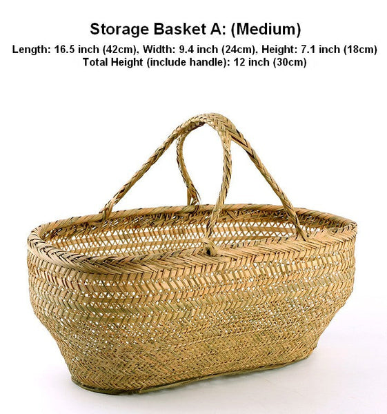 Large Natural Hand-woven Bamboo Basket, Picnic Food Basket with Handle, Lovely Bamboo Baskets for Vegetable, Natural Fruit Basket Kitchen Storage Baskets-ArtWorkCrafts.com
