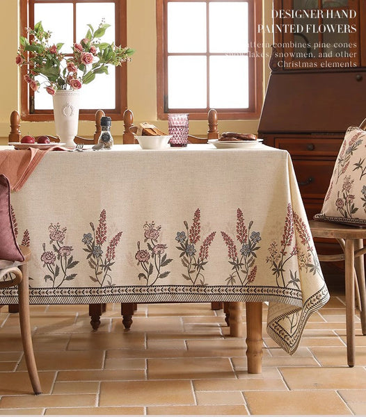 Extra Large Modern Tablecloth, Spring Flower Rustic Table Cover, Beautiful Rectangle Tablecloth for Dining Table, Square Linen Tablecloth for Coffee Table-ArtWorkCrafts.com