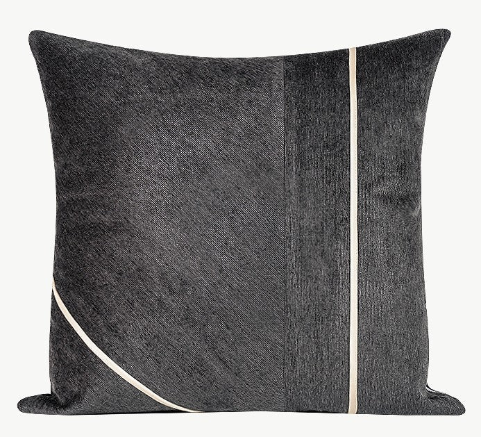 Contemporary Black Throw Pillow For Living Room, Monochrome Abstract Art Cushion Cover, Modern Geometric Linen Pillow For Sofa Bed, High Contrast Black White Design