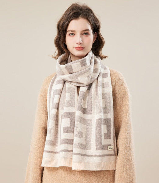 Cold Weather Scarf, Warm Winter Scarf, Soft Cashmere Scarf for Women, Fashion Designer Scarf, Green White Grey Wool Scarf for Women, Casual Scarf for Women-ArtWorkCrafts.com