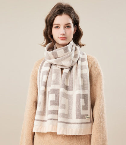 Cold Weather Scarf, Warm Winter Scarf, Soft Cashmere Scarf for Women, Fashion Designer Scarf, Green White Grey Wool Scarf for Women, Casual Scarf for Women-ArtWorkCrafts.com