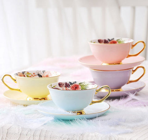 Royal Bone China Porcelain Tea Cup Set, Elegant Flower Pattern Ceramic Coffee Cups, Beautiful British Tea Cups, Unique Afternoon Tea Cups and Saucers in Gift Box-ArtWorkCrafts.com