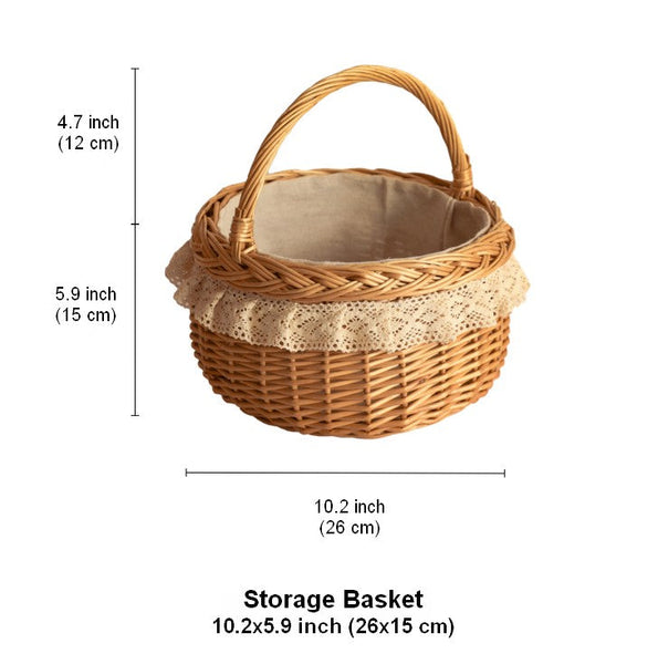 Storage Basket for Shelves, Picnic Storage Basket with Handle, Hand-woven Wicker Storage Basket, Natural Fruit Basket, Willow Weaving Baskets for Kitchen-ArtWorkCrafts.com