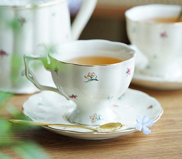 Porcelain Tea Cup Saucer Set, Beautiful British Tea Cups, Traditional English Tea Cup and Saucer, Unique Ceramic Coffee Cups-ArtWorkCrafts.com