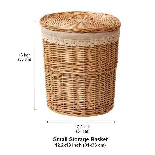 Hand-woven Wicker Storage Basket for Clothes, Large Round Storage Basket for Clothes, Willow Weaving Baskets for Clothes, Extra Large Kitchen Storage Baskets-ArtWorkCrafts.com