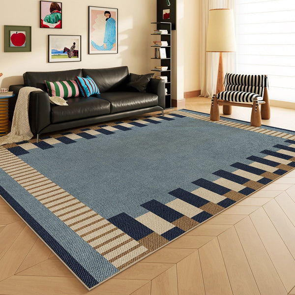 Geometric Modern Area Rugs, Modern Living Room Rug Ideas, Mid Century Contemporary Rugs, Blue Modern Rugs for Dining Room-ArtWorkCrafts.com