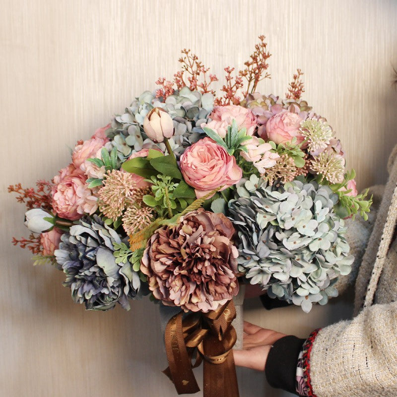 Large Bunch of Autumn Flowers Arrangement Interior Design, Unique Artificial Floral Arrangement for Dining Room, Peony Faux Silk Floral Bouquet Table Centerpiece-ArtWorkCrafts.com