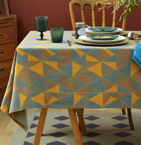 Cotton Triangle Pattern Tablecloth for Kitchen, Extra Large Rectangle Table Covers for Dining Room Table, Square Tablecloth for Coffee Table-ArtWorkCrafts.com