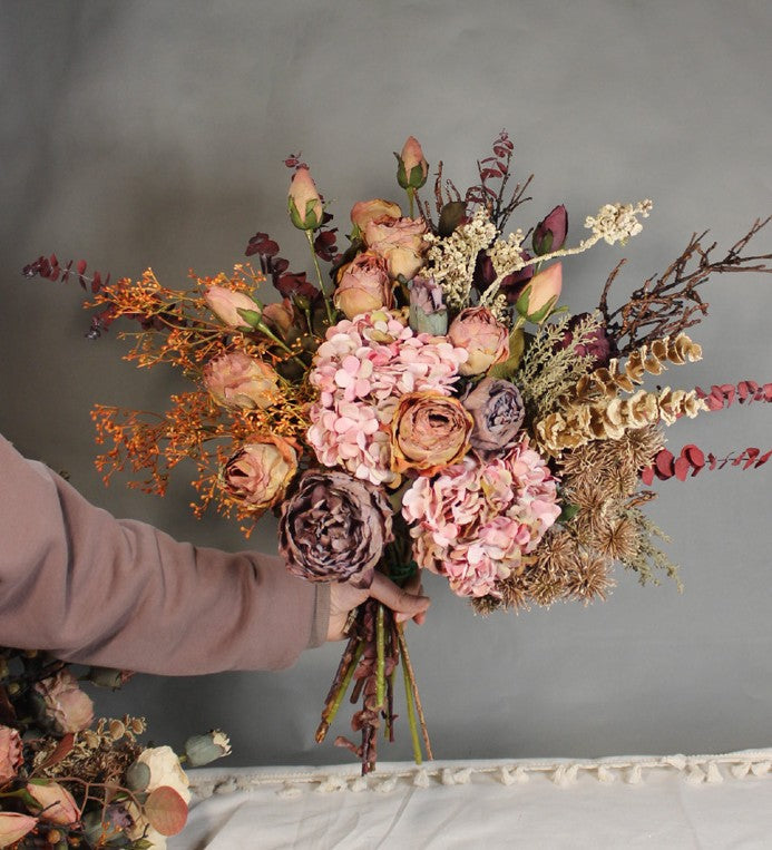 Beautiful Peony Rose Flowers Arrangement Interior Design, Modern Artificial Floral Arrangement for Bedroom, Large Faux Silk Floral Bouquet-ArtWorkCrafts.com
