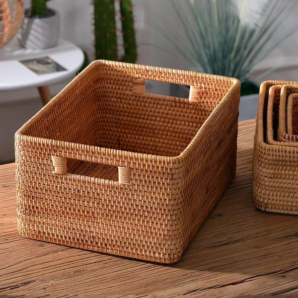 Extra Large Rectangular Storage Basket, Large Storage Baskets for Clothes, Woven Rattan Storage Basket for Shelves, Storage Baskets for Kitchen-ArtWorkCrafts.com