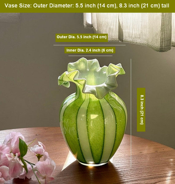Creative Modern Vase for Flowers, Handmade Flower Vases on Table, Modern Contemporary Vases, Green Glass Flower Vases, Green Bud Vases-ArtWorkCrafts.com