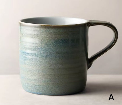 Large Modern Handmade Pottery Coffee Cup, Large Capacity Coffee Mugs, Creative Handmade Coffee Mugs, Blue Green Black Ceramic Coffee Mugs-ArtWorkCrafts.com