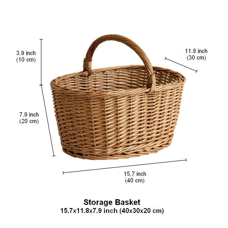 Small Picnic Storage Basket with Handle, Hand-woven Wicker Storage Basket, Willow Weaving Baskets for Vegetable, Natural Fruit Basket, Kitchen Storage Baskets-ArtWorkCrafts.com