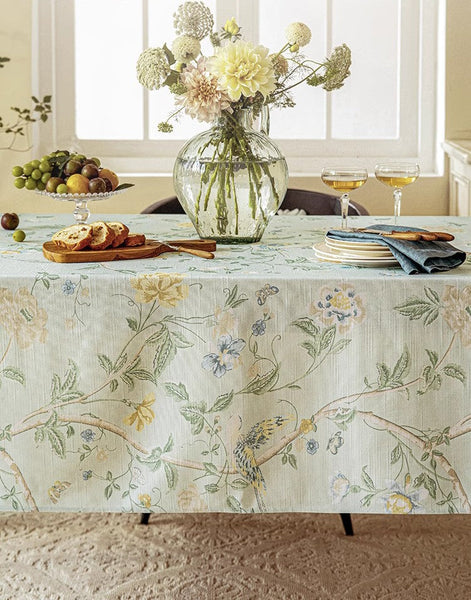 Kitchen Table Cover, Spring Flower Tablecloth for Round Table, Flower Table Cover for Dining Room Table, Modern Rectangle Tablecloth Ideas for Oval Table-ArtWorkCrafts.com