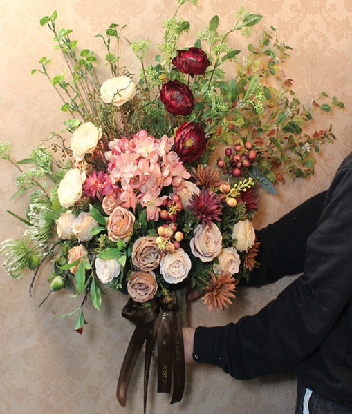 Modern Large Bunch of Flowers Arrangement Interior Design, Creative Artificial Floral Arrangement for Bedroom, Creative Faux Silk Floral Bouquet Table Centerpiece-ArtWorkCrafts.com