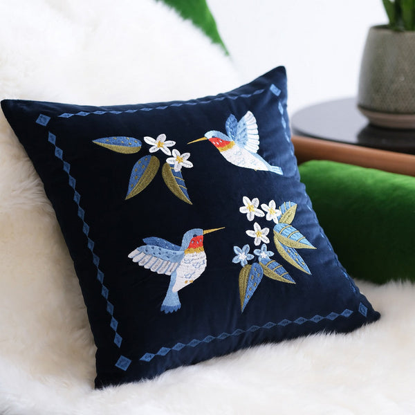 Large Modern Throw Pillows, Decorative Pillow Arrangement Ideas for Couch, Vintage Decorative Pillows, Embroidered Birds Cushion, Decorative Pillows for Couch-ArtWorkCrafts.com