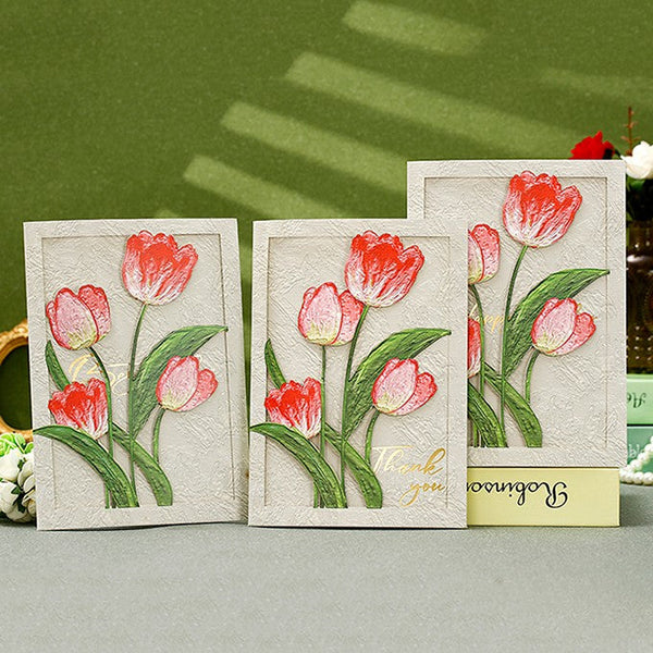 Tulip Flower Greeting Cards, Creative Birthday Greeting Card, Beautiful Greeting Cards to Friends, Original Handmade Greeting Cards-ArtWorkCrafts.com